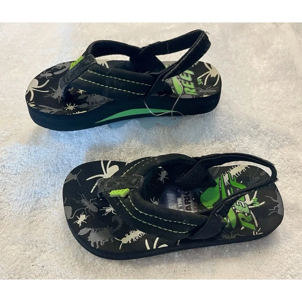 New  green black Reefs toddlers flip flops‎ sandals Bug theme 3/4 3 4